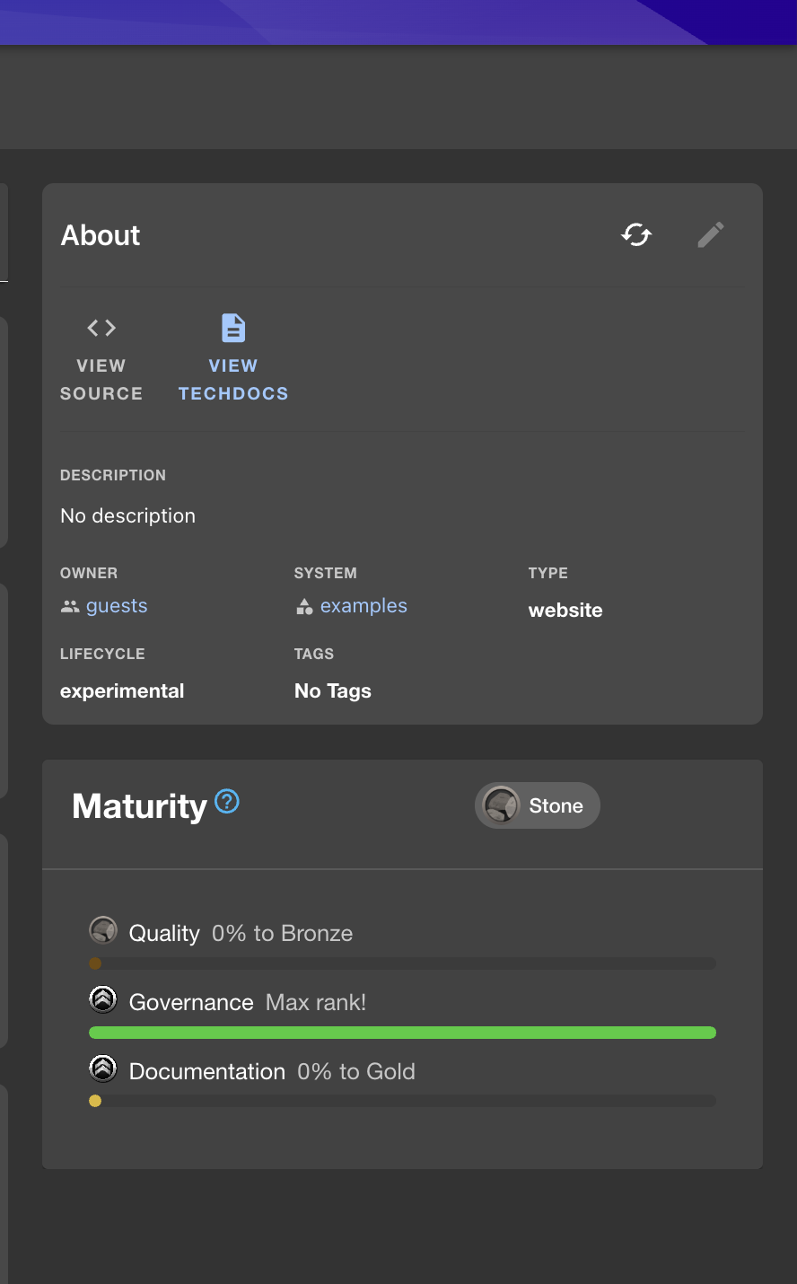 Maturity Summary Card on Entity Home Page