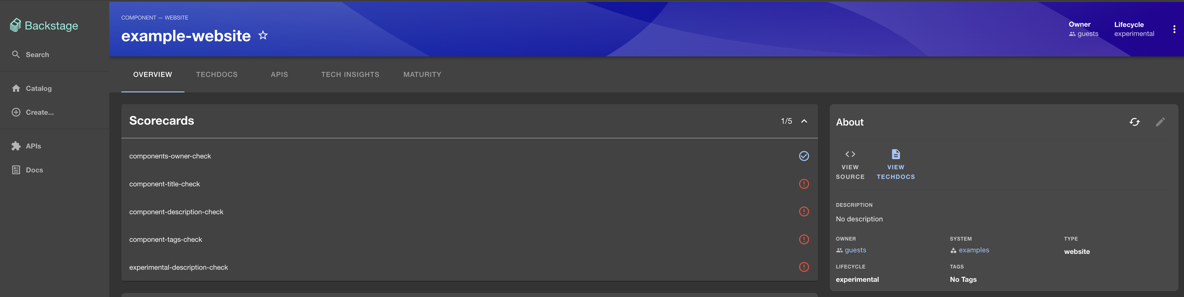 Scorecard on Entity homepage